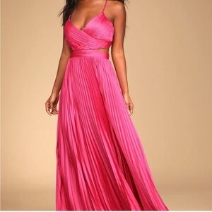 Lulu's Got the Glam Pink Pleated Cutout Maxi Dress